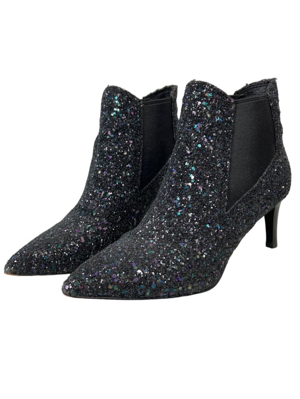 Ash Glitter Heeled Boots Size 36 Black Sparkle Pointed Toe Modern Party Chic